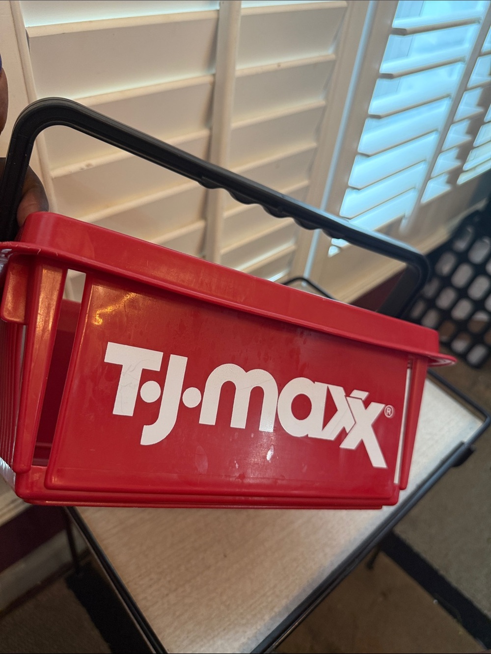 T.J.Maxx Red Plastic Shopping Basket with Black Handle - Picture 3 of 4